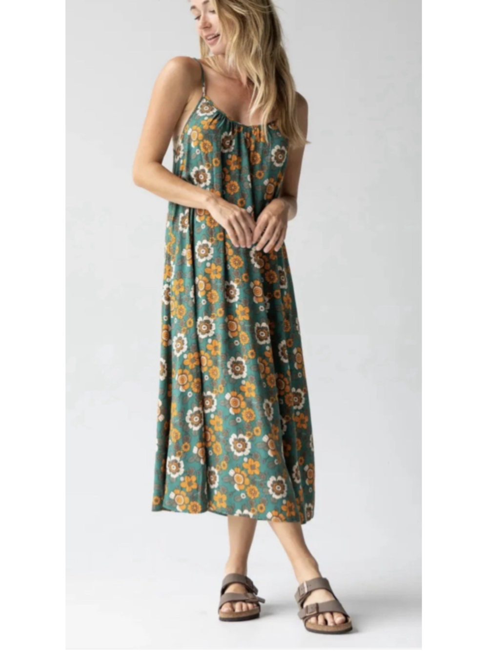 Natural Life Lizzie Midi Dress Sz M Medium Retro Floral Sundress Swing Sleeveles